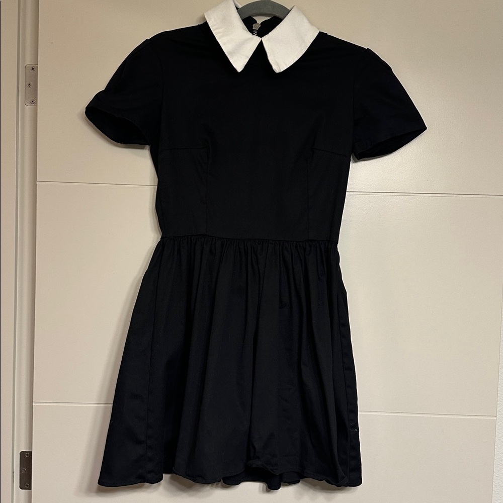 DEANDRI ROSELLE Goth Wednesday Addams Pleated Black Peter Pan Collar Dress sz S